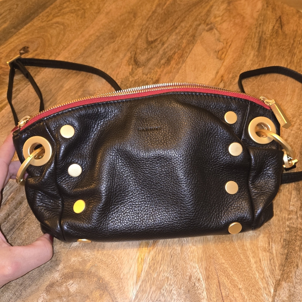 HAMMITT DANIEL Crossbody Clutch Small Purse Black/Brushed Gold/Red Zip Bag
